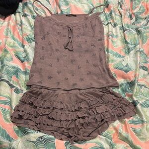 Brown Ruffled Tank and Shorts pajama Set